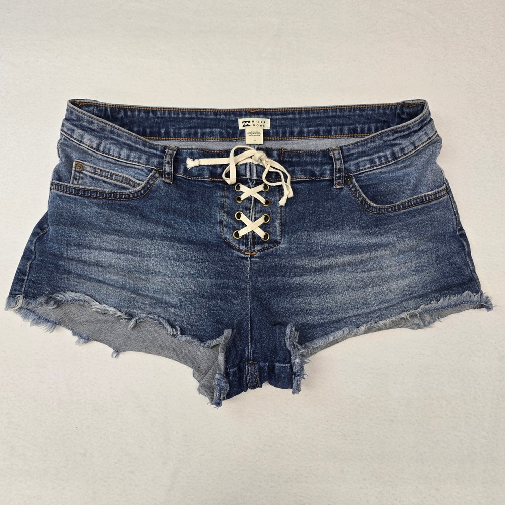 Billabong Womens Lace Up Front Denim Cut Off Shorts Medium Wash Blue Size 30